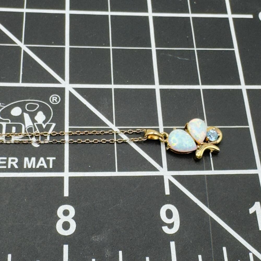 Opal Blue Topaz Butterfly Necklace 18K Vermeil Sterling Silver 18" Feminine - Picture 8 of 9
